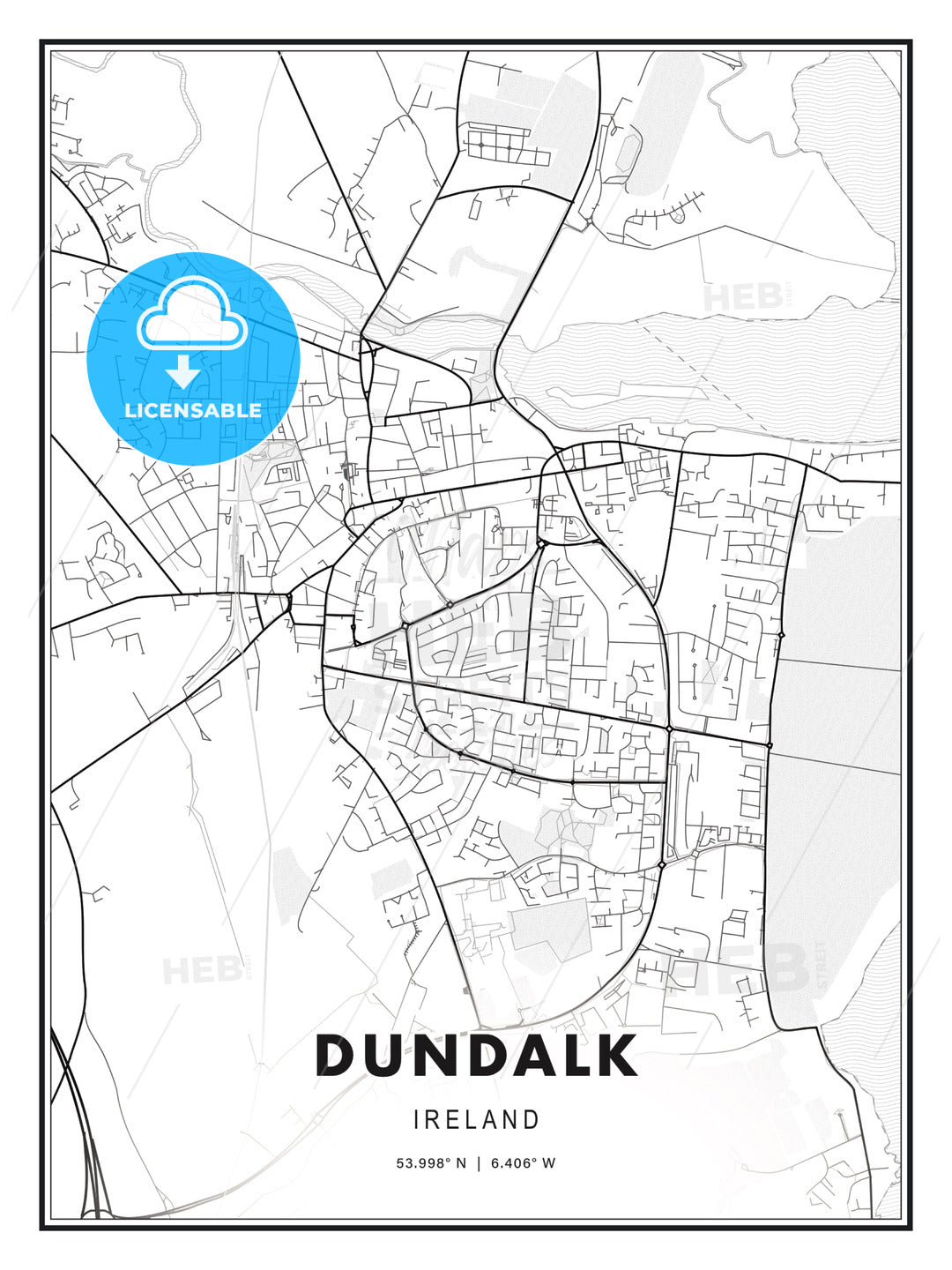 Dundalk, Ireland, Modern Print Template in Various Formats - HEBSTREITS Sketches
