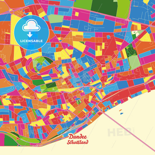 Dundee, Scotland Crazy Colorful Street Map Poster Template - HEBSTREITS Sketches