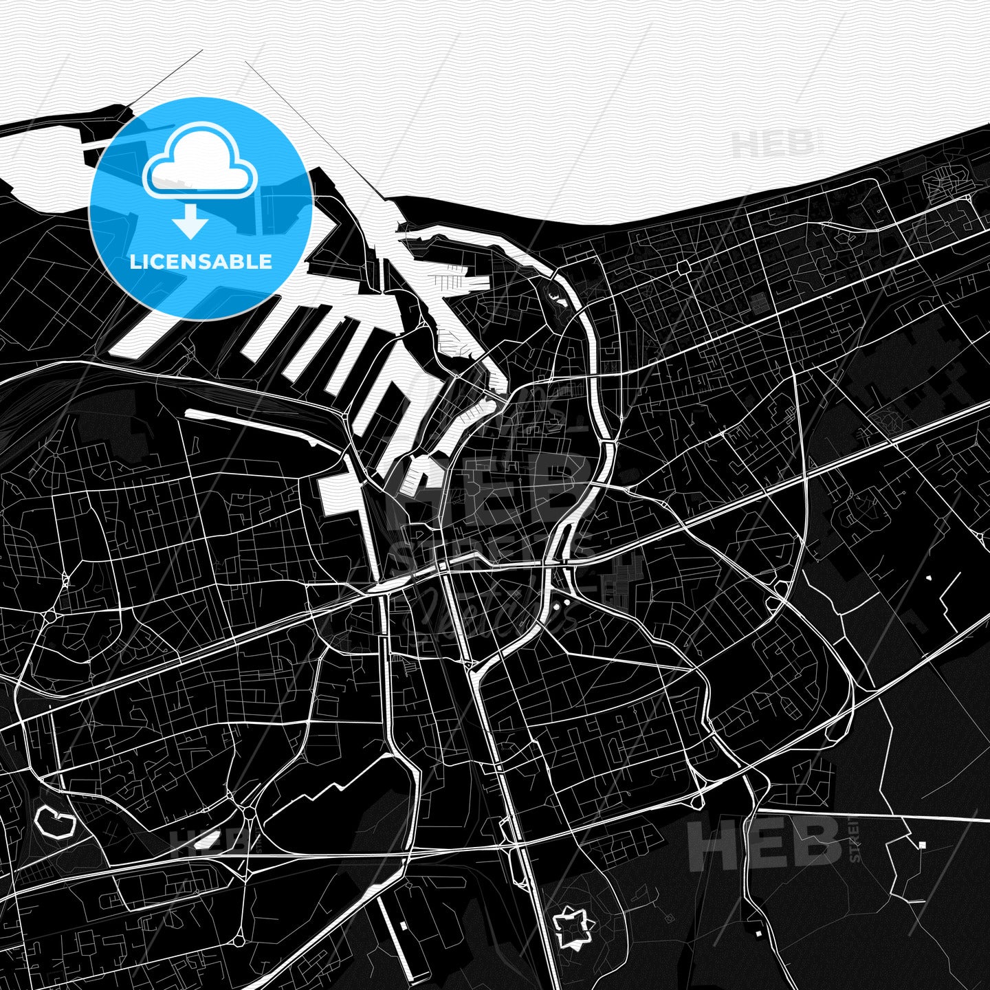 Dunkirk, France Pdf Vector Map Black And White – HEBSTREITS