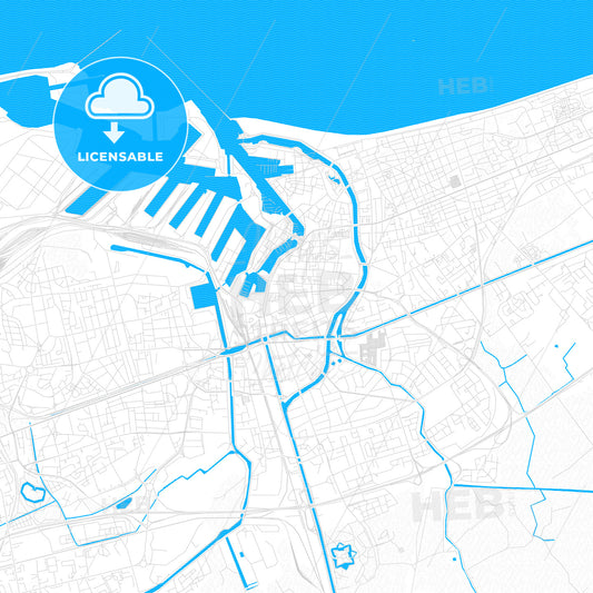 Dunkirk, France PDF vector map with water in focus