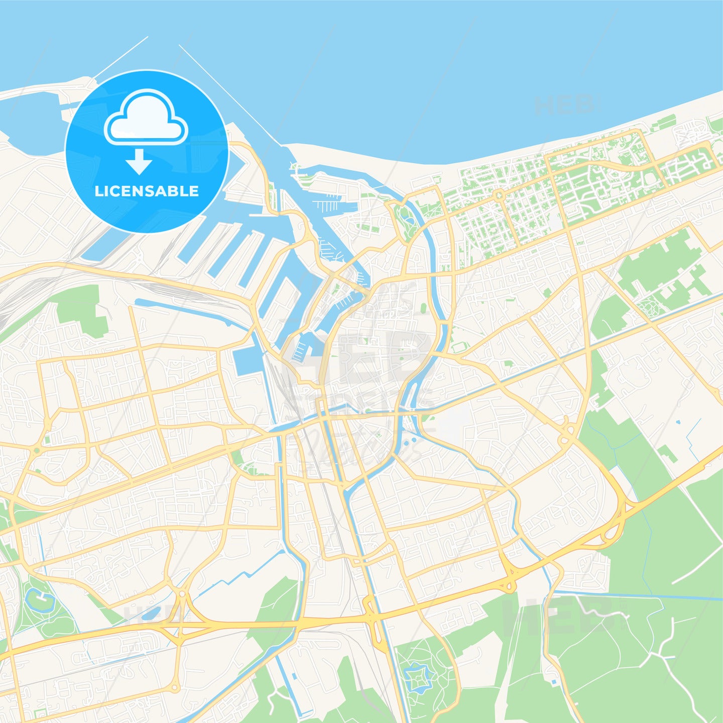 Dunkirk, France Vector Map - Classic Colors