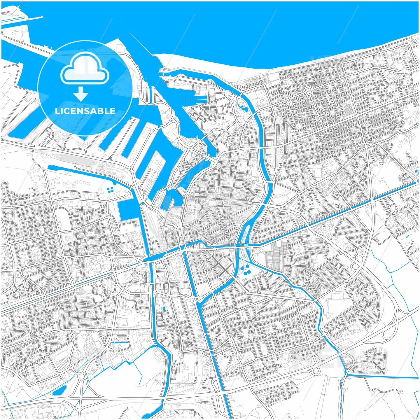 Dunkirk, Nord, France, city map with high quality roads.