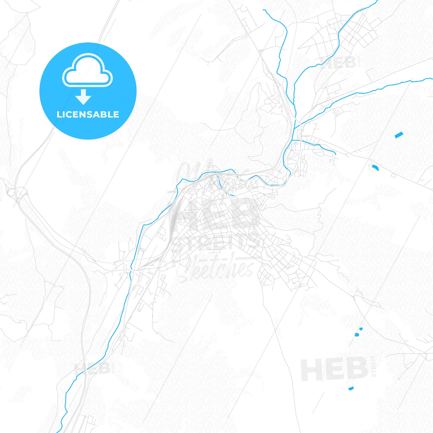 Dupnitsa, Bulgaria PDF vector map with water in focus