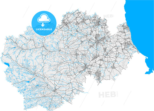 Durham, North East England, England, high quality vector map