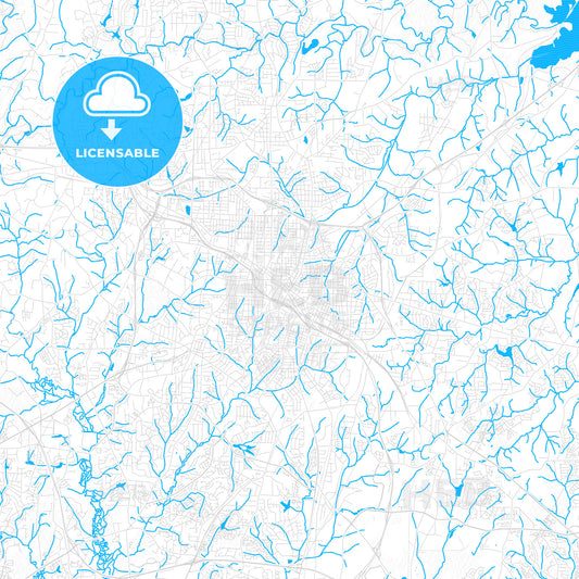 Durham, North Carolina, United States, PDF vector map with water in focus