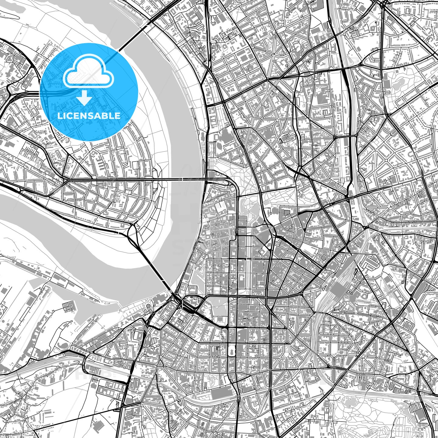 Dusseldorf, Germany, vector map with buildings