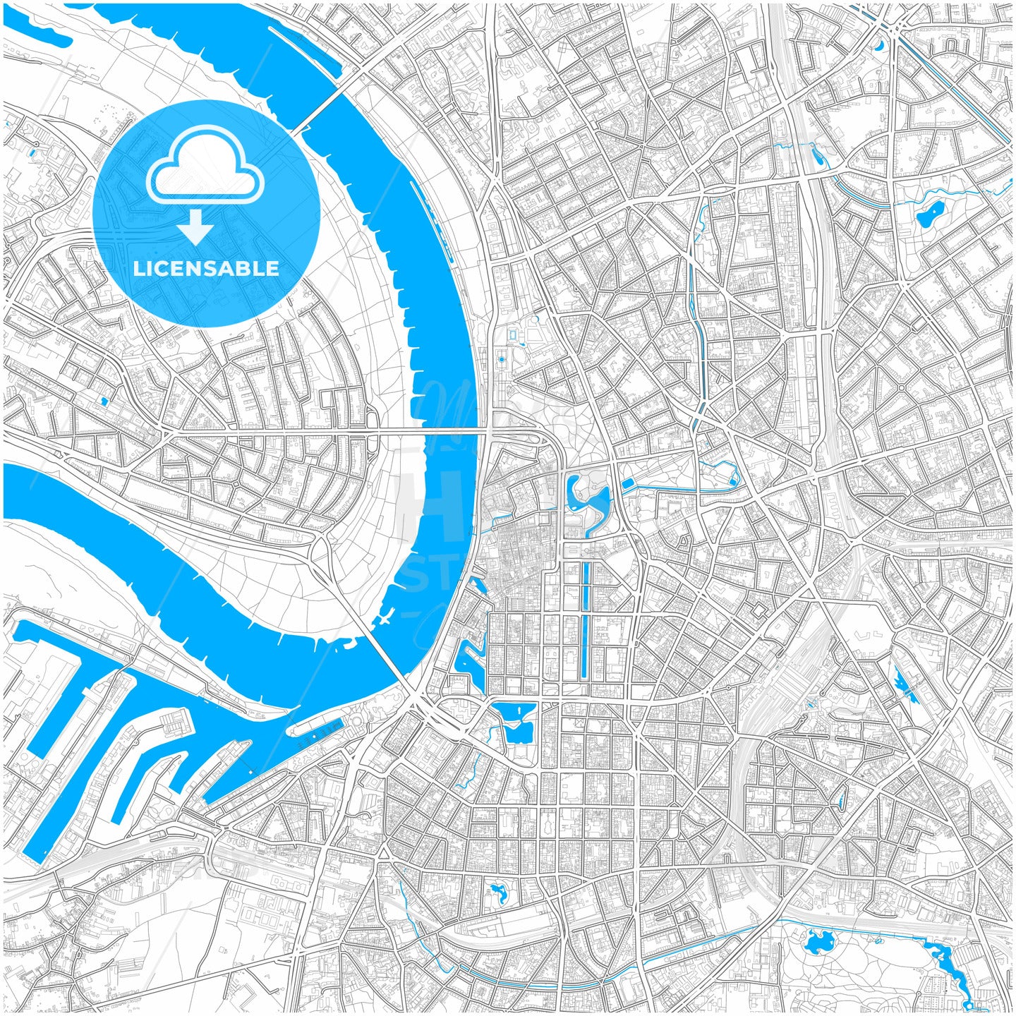 Düsseldorf, North Rhine-Westphalia, Germany, city map with high quality roads.