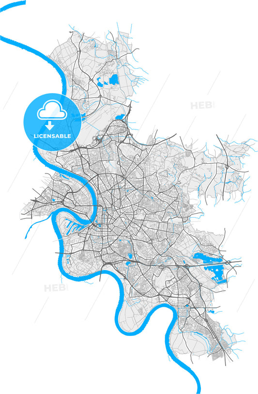 Düsseldorf, North Rhine-Westphalia, Germany, high quality vector map