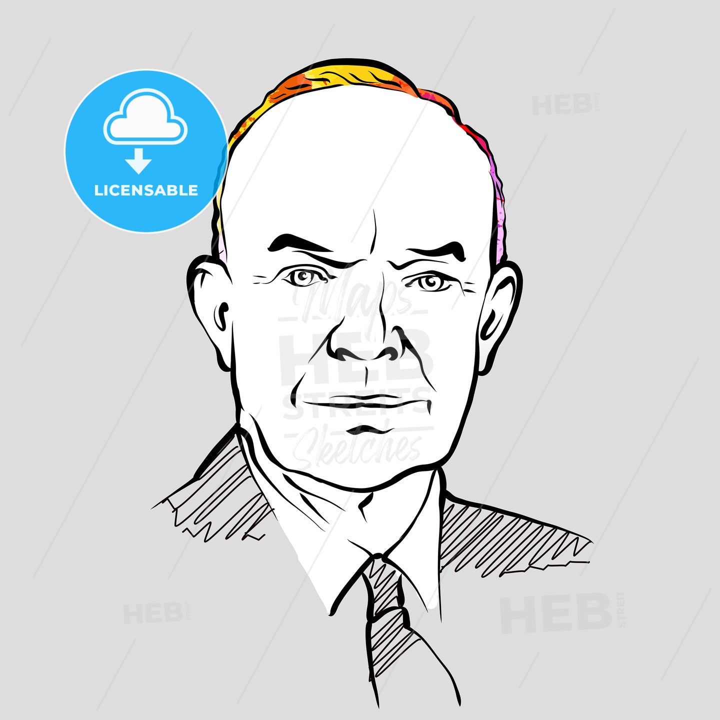 Dwight D. Eisenhower Colorful Hair Vector Drawing