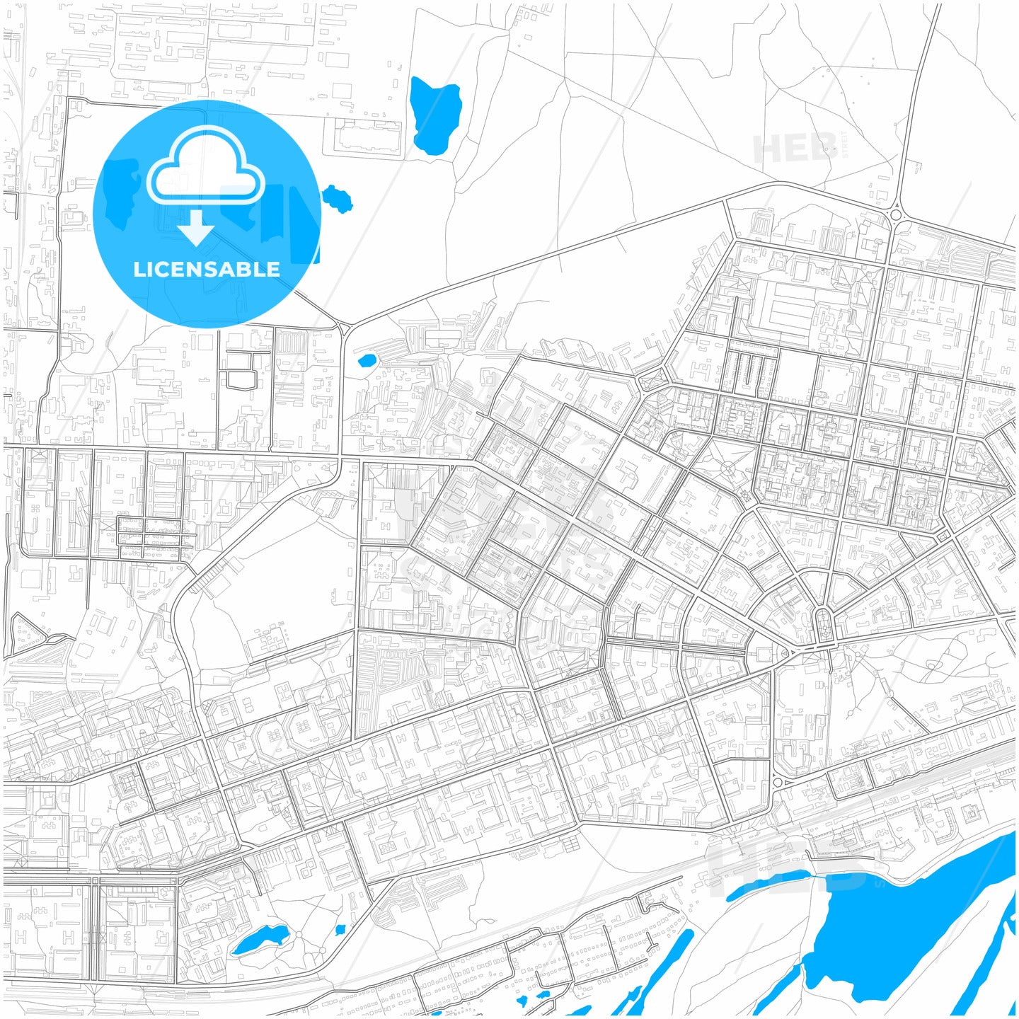 Dzerzhinsk, Nizhny Novgorod Oblast, Russia, city map with high quality roads.