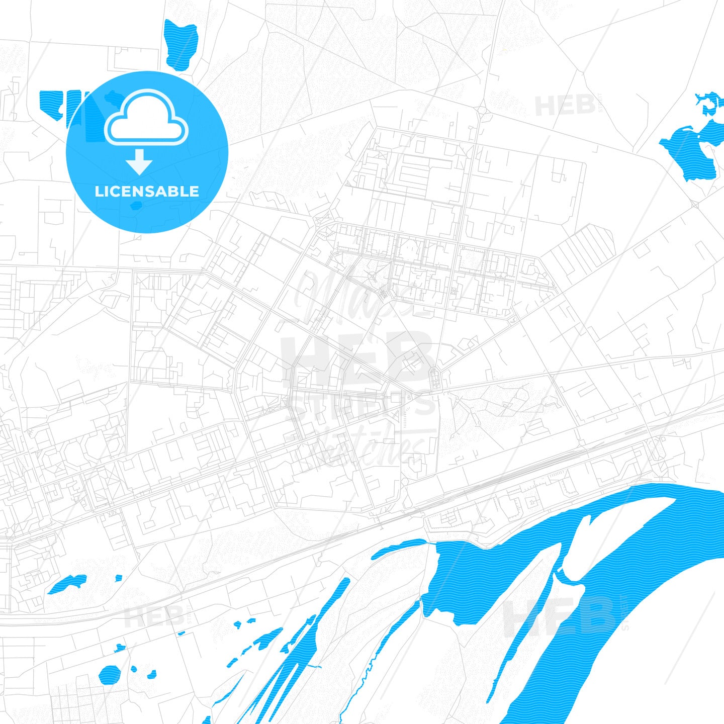 Dzerzhinsk, Russia PDF vector map with water in focus