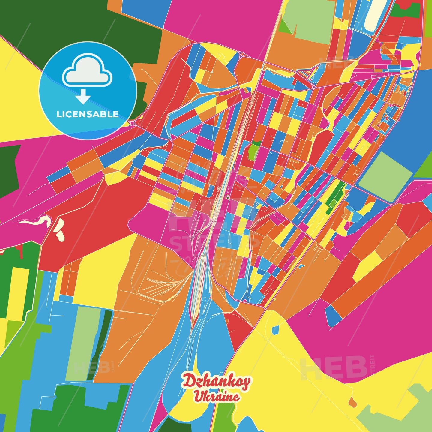 Dzhankoy, Ukraine Crazy Colorful Street Map Poster Template - HEBSTREITS Sketches