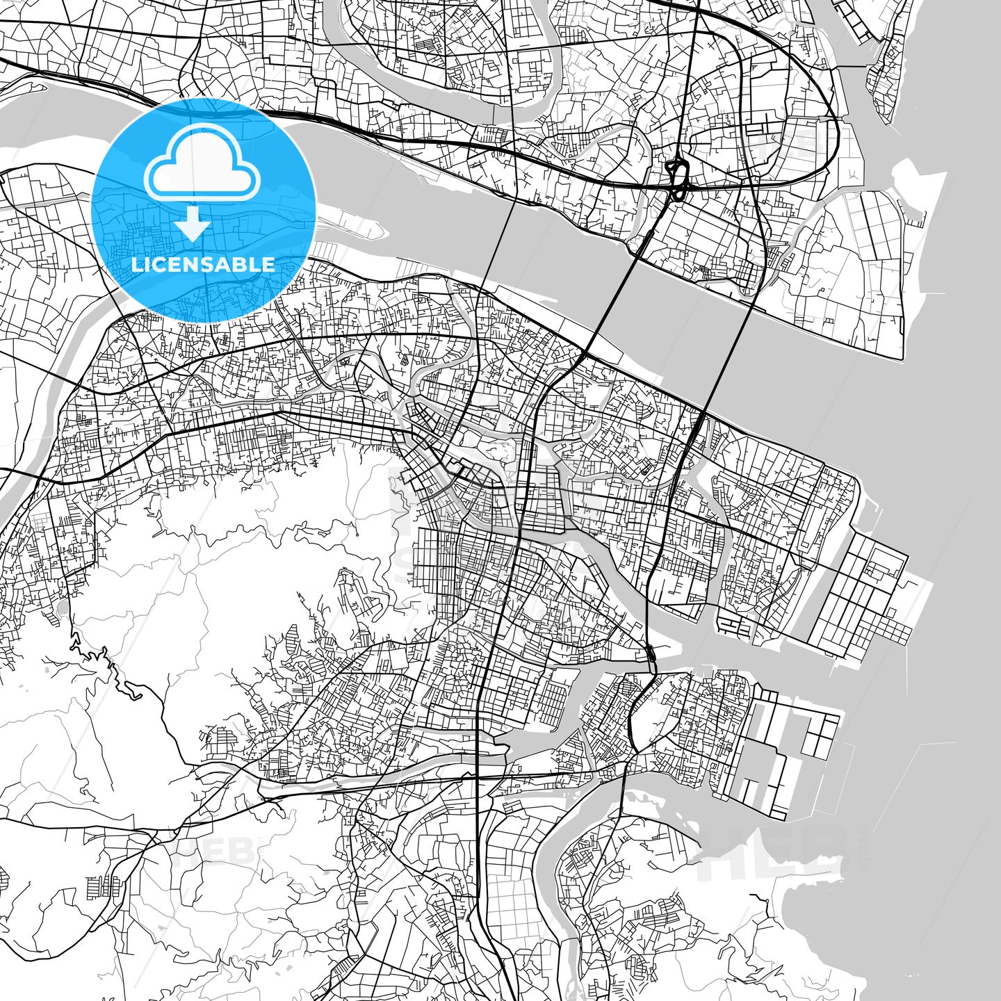 徳島市 Tokushima, Area Map, Dark