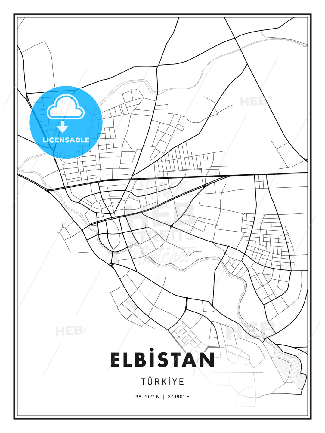 ELBİSTAN / Elbistan, Turkey, Modern Print Template in Various Formats - HEBSTREITS Sketches