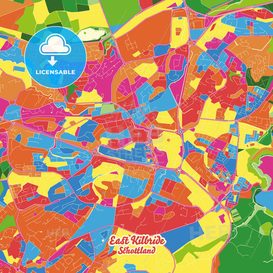 East Kilbride, Scotland Crazy Colorful Street Map Poster Template - HEBSTREITS Sketches