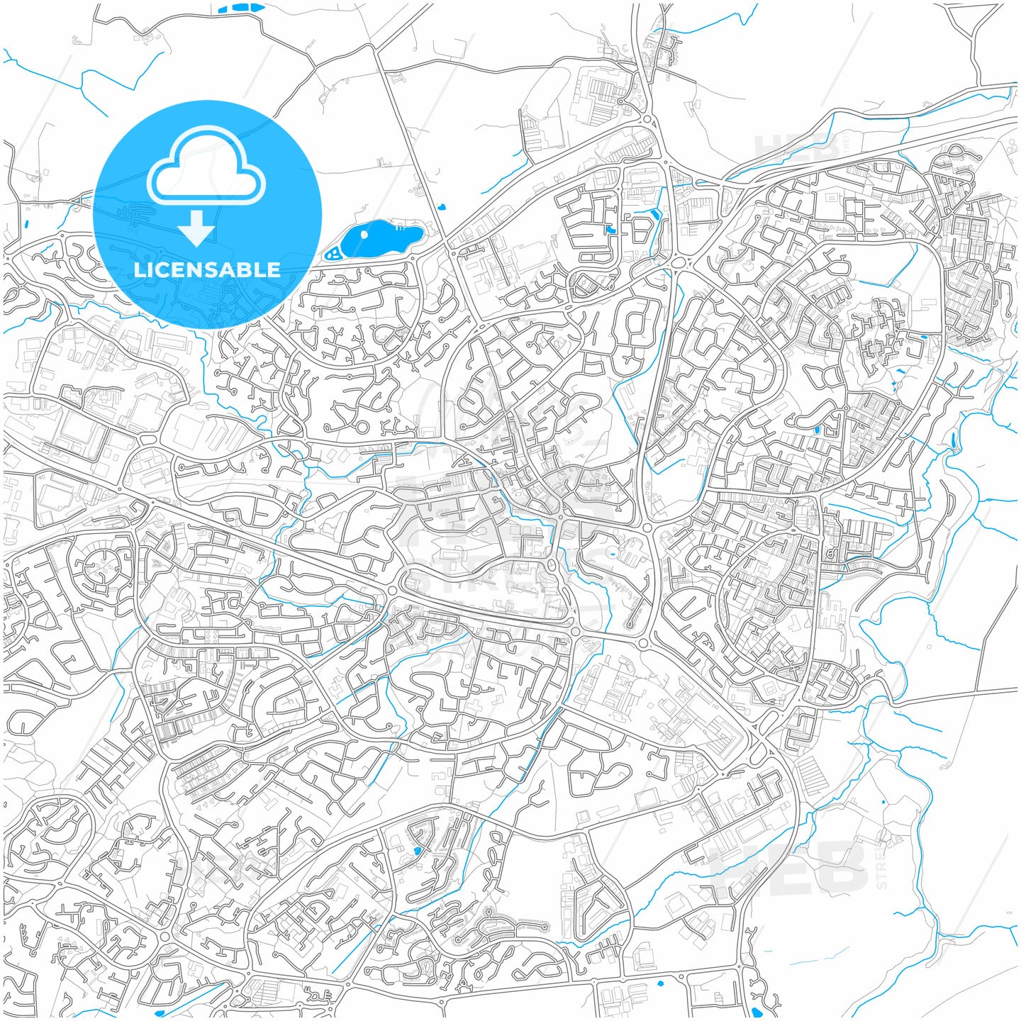 East Kilbride, South Lanarkshire, Scotland, city map with high quality roads.