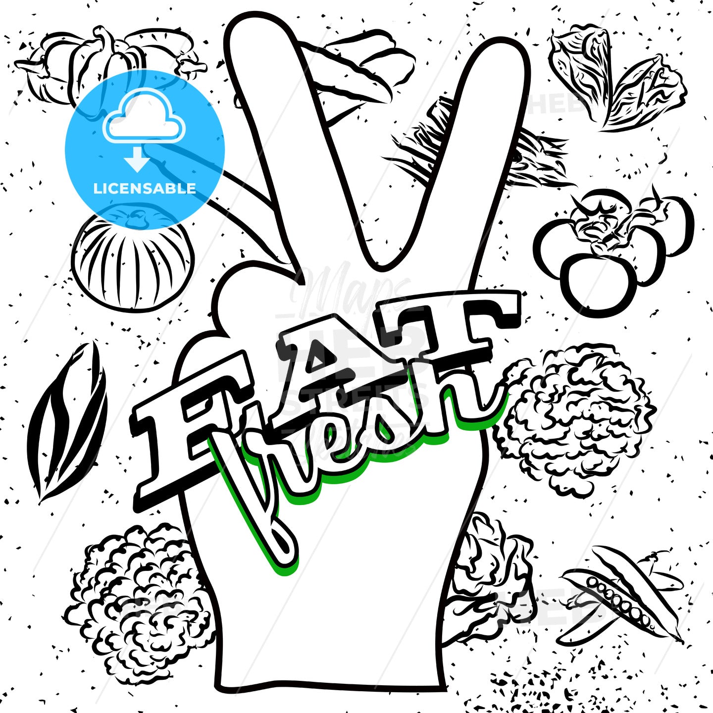 Eat Fresh Lettering on Peace Hand Sign – instant download