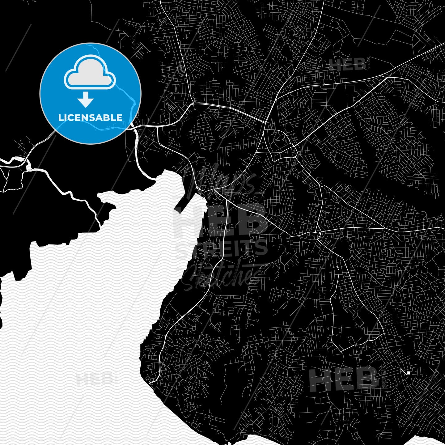 Ebute Ikorodu, Nigeria PDF vector map black and white - HEBSTREITS
