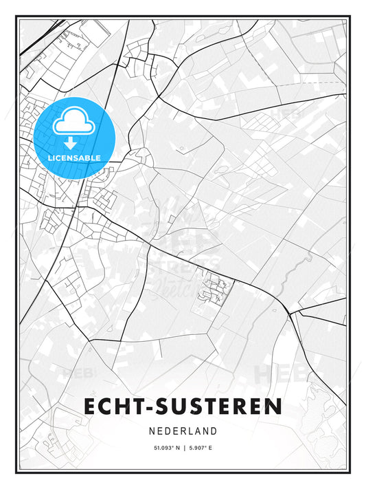 Echt-Susteren, Netherlands, Modern Print Template in Various Formats - HEBSTREITS Sketches