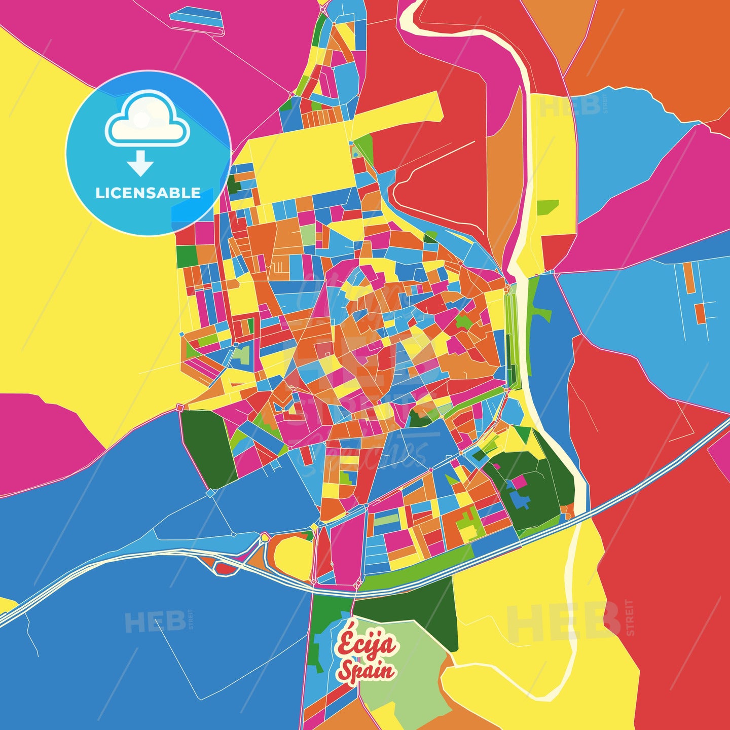 Écija, Spain Crazy Colorful Street Map Poster Template - HEBSTREITS Sketches