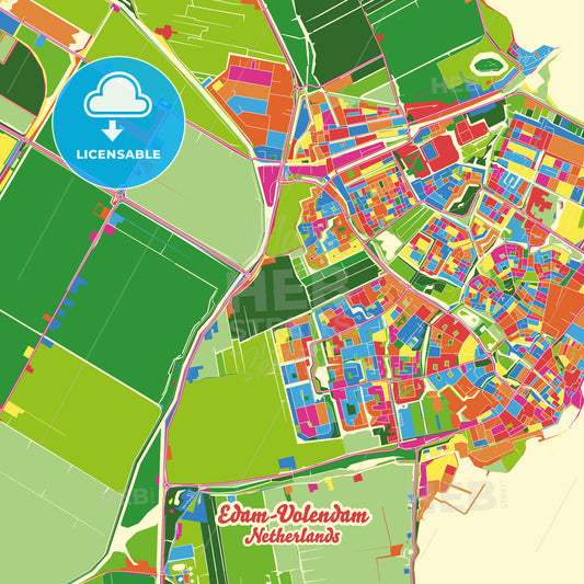 Edam-Volendam, Netherlands Crazy Colorful Street Map Poster Template - HEBSTREITS Sketches