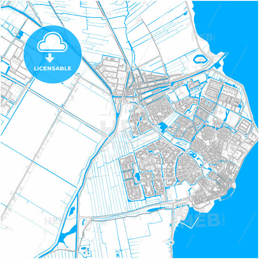 Edam-Volendam, North Holland, Netherlands, city map with high quality roads.