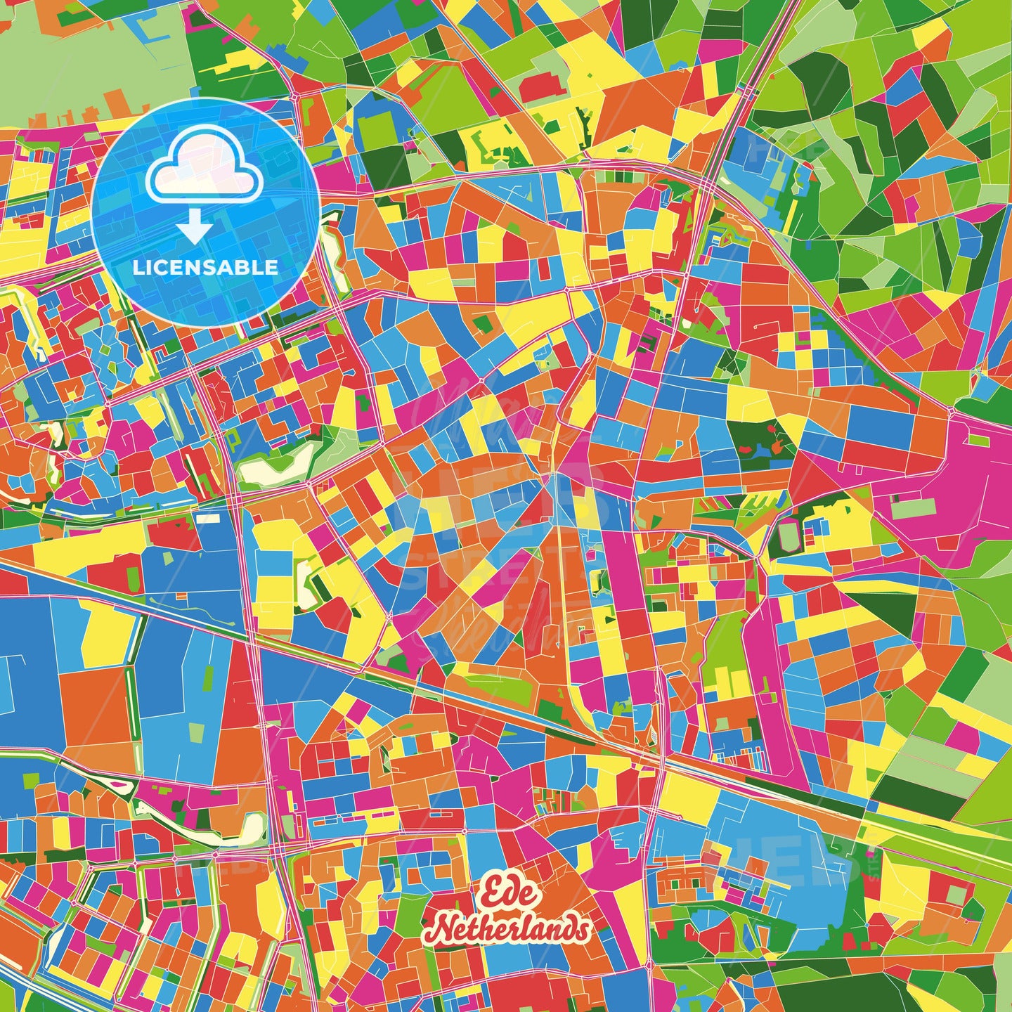 Ede, Netherlands Crazy Colorful Street Map Poster Template - HEBSTREITS Sketches