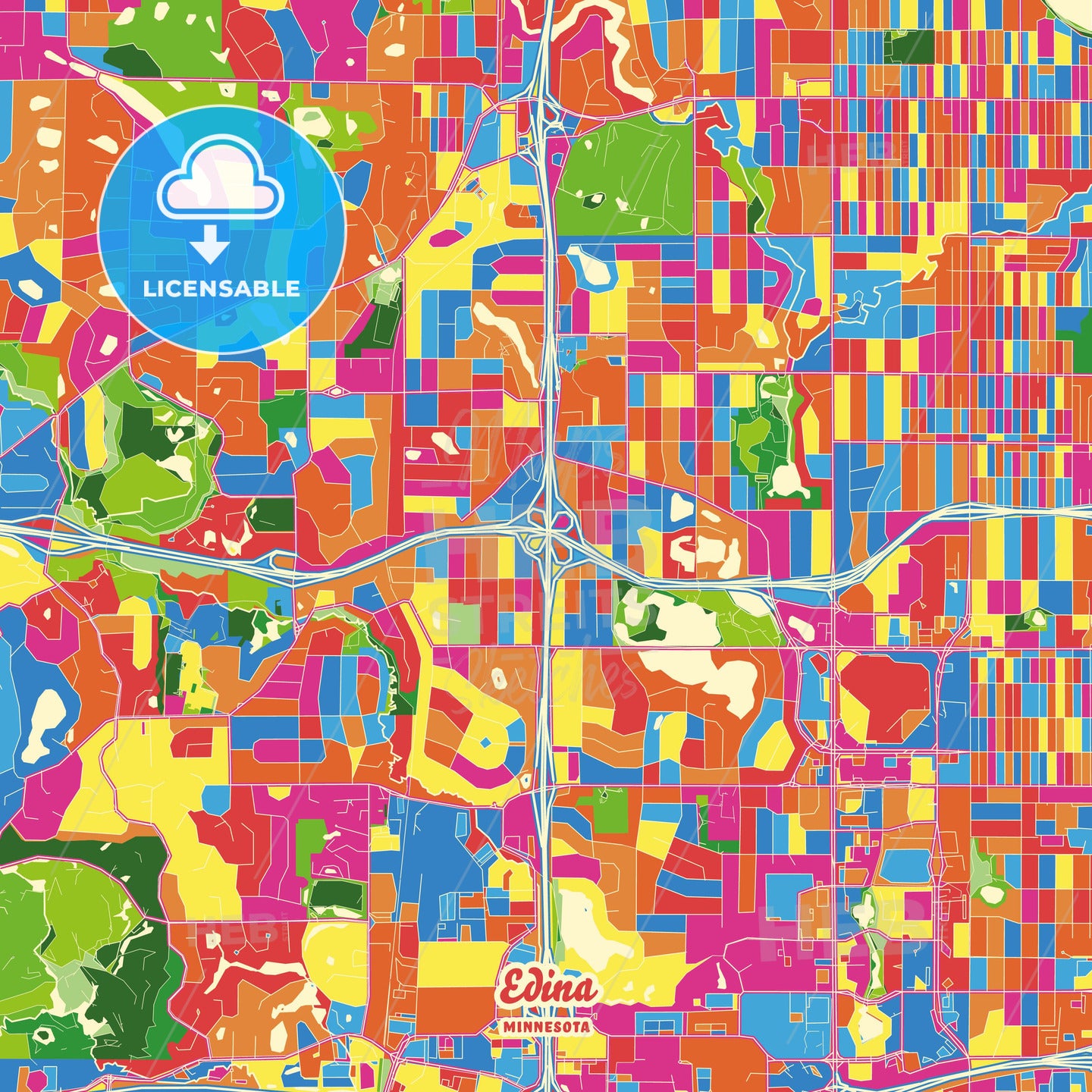 Edina, United States Crazy Colorful Street Map Poster Template - HEBSTREITS Sketches