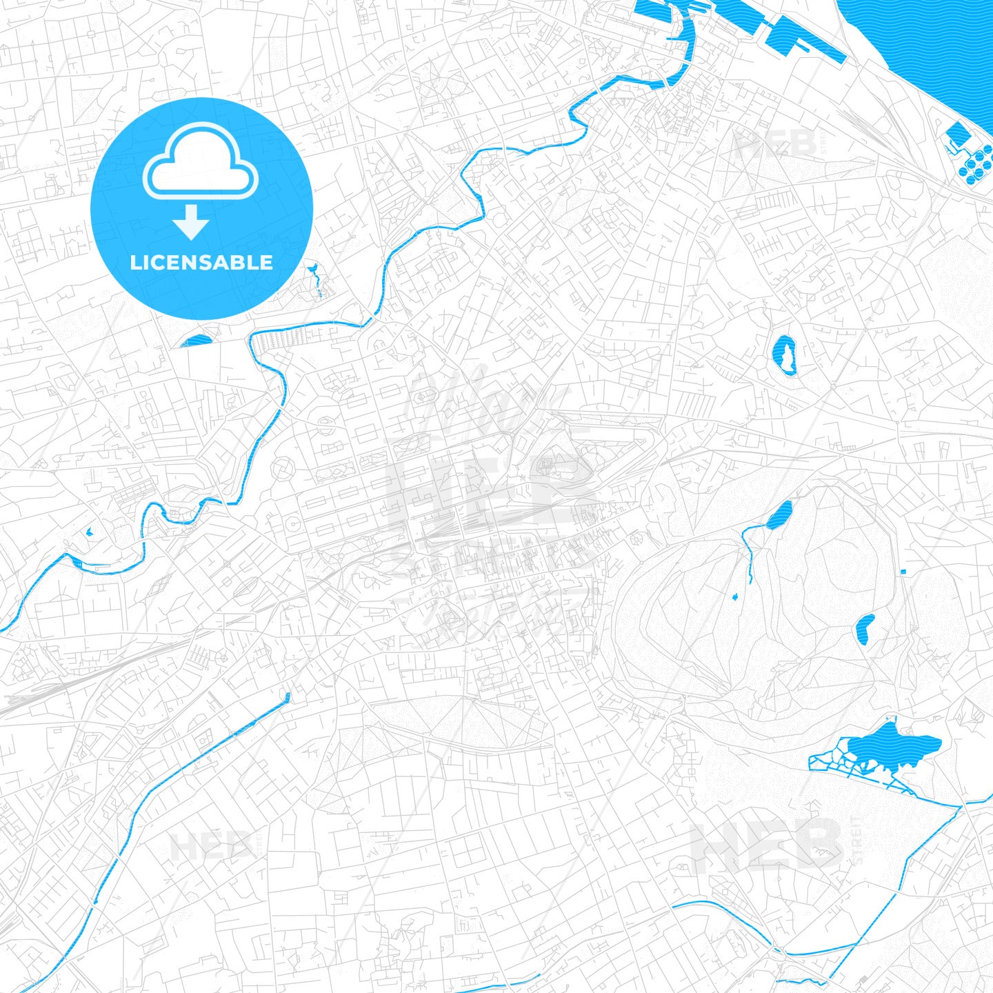 Edinburgh, Scotland PDF vector map with water in focus