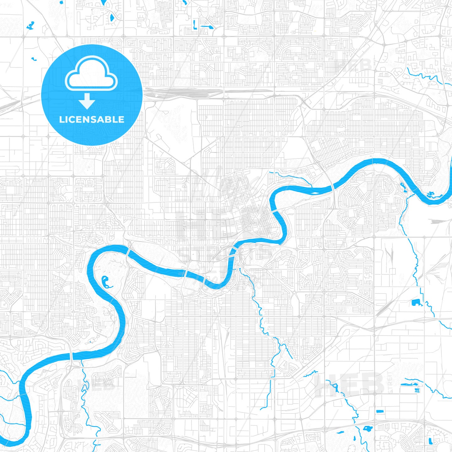 Edmonton, Canada PDF vector map with water in focus