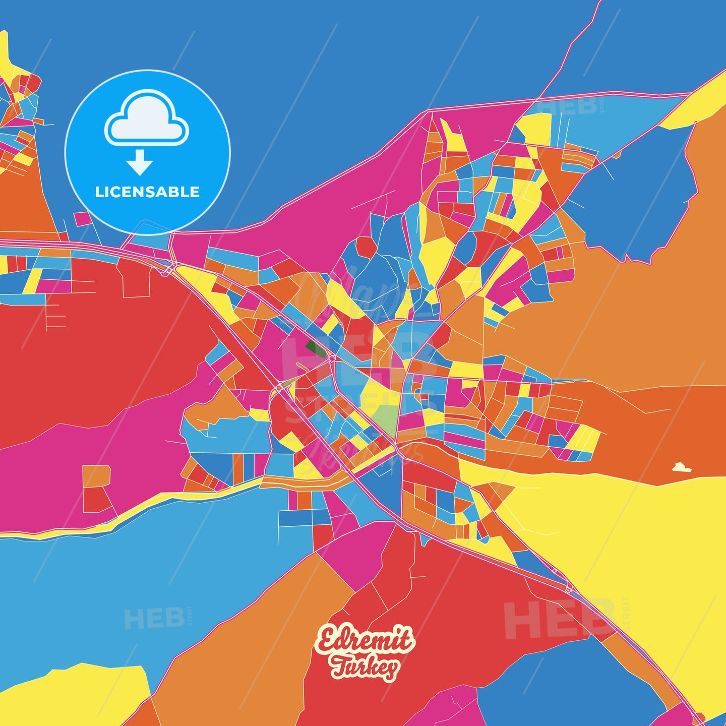Edremit, Turkey Crazy Colorful Street Map Poster Template - HEBSTREITS Sketches