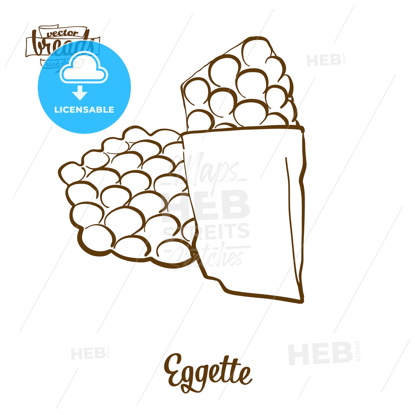Eggette bread vector drawing – instant download