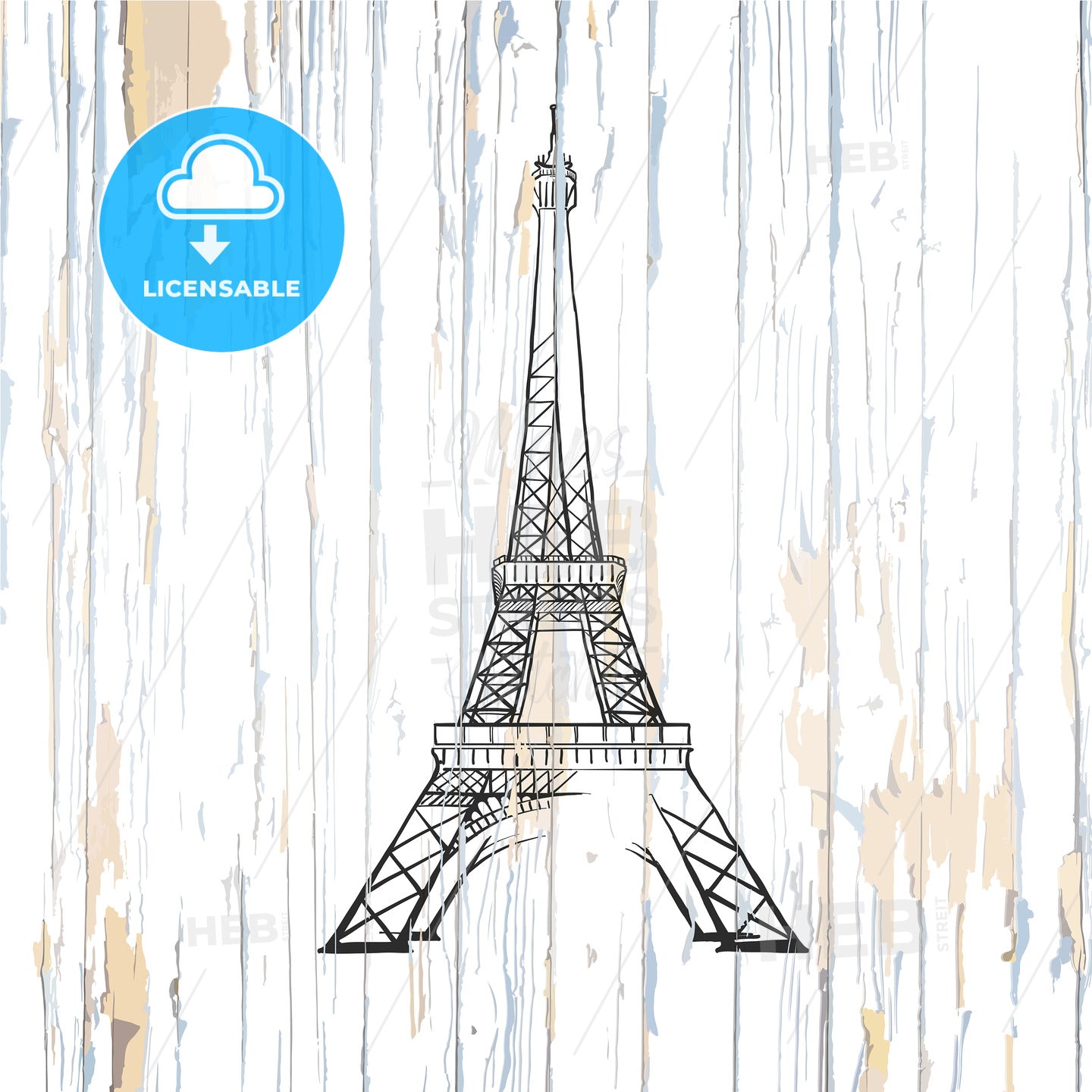 Eiffel tower drawing on wood – instant download