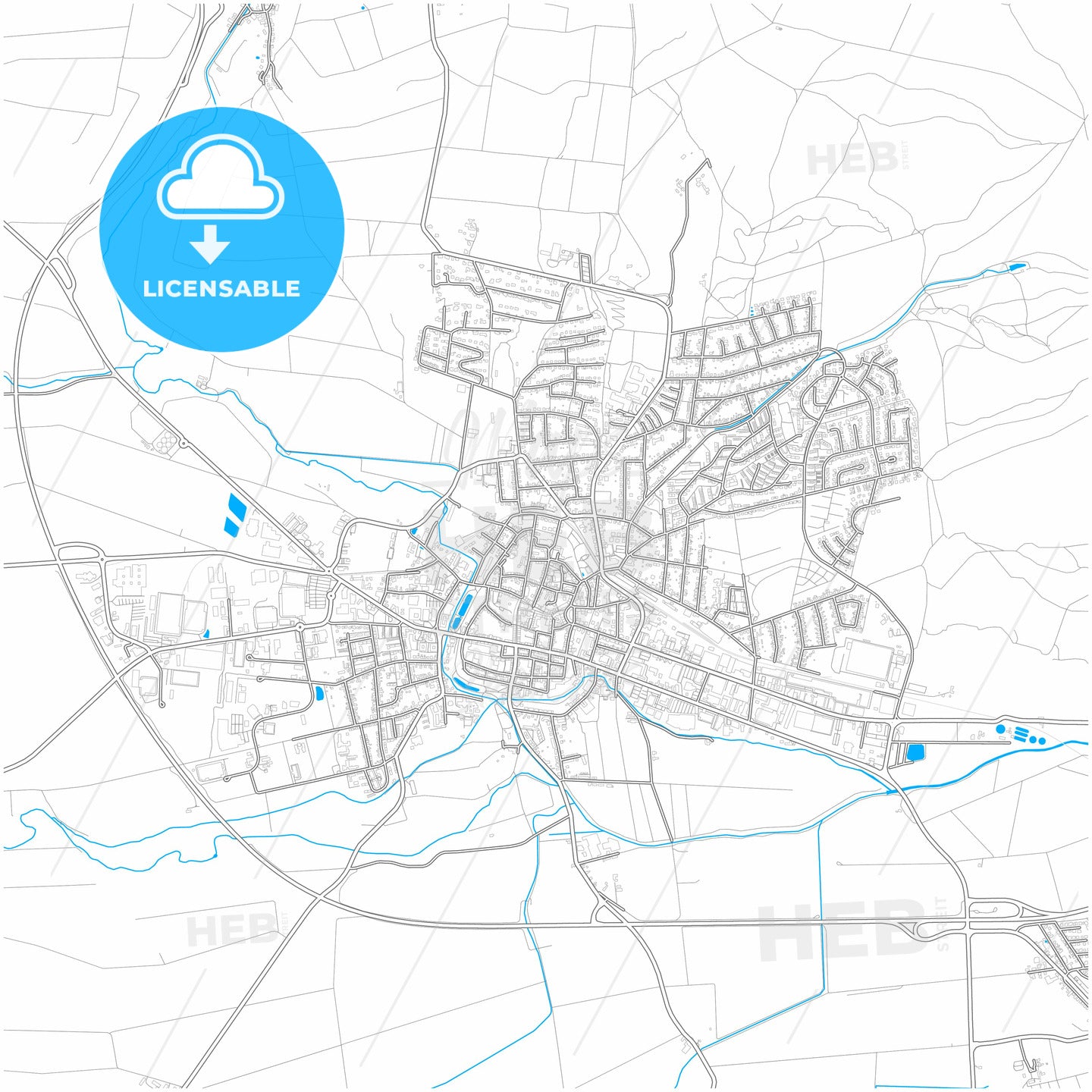 Einbeck, Lower Saxony, Germany, city map with high quality roads.