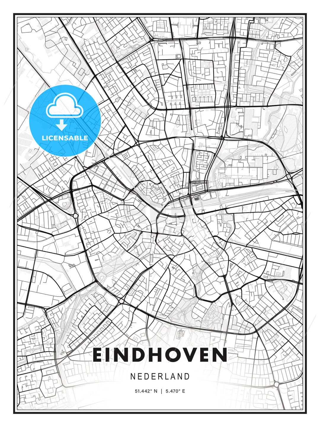 Eindhoven, Netherlands, Modern Print Template in Various Formats - HEBSTREITS Sketches