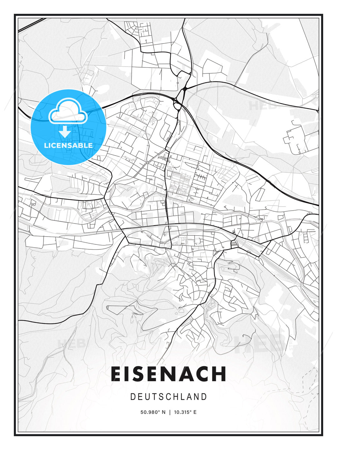 Eisenach, Germany, Modern Print Template in Various Formats - HEBSTREITS Sketches