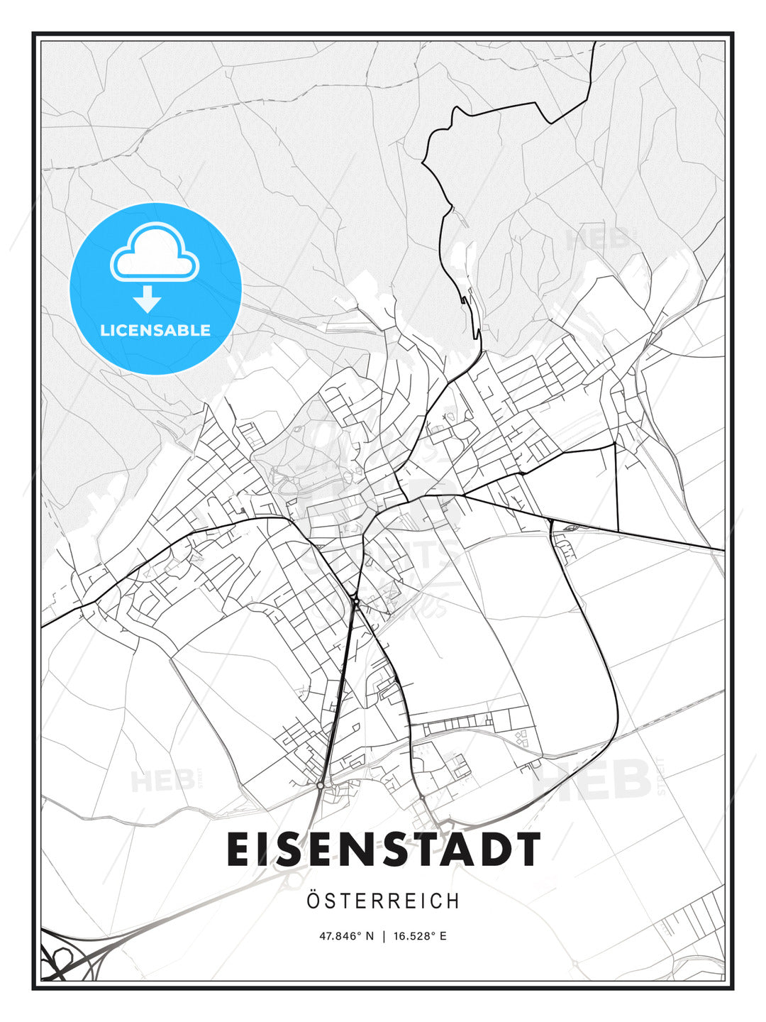 Eisenstadt, Austria, Modern Print Template in Various Formats - HEBSTREITS Sketches
