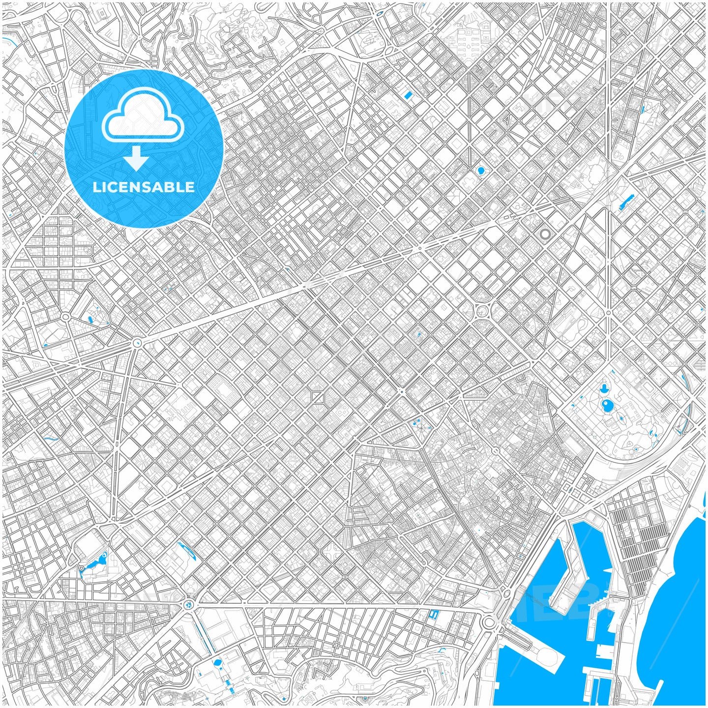 Eixample, Barcelona, Spain, city map with high quality roads.