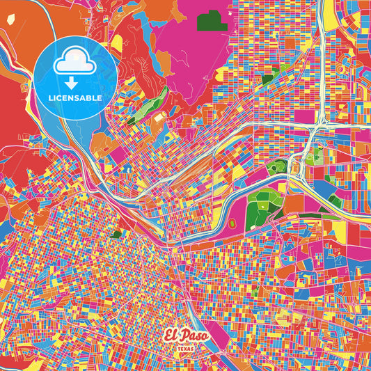 El Paso, United States Crazy Colorful Street Map Poster Template - HEBSTREITS Sketches
