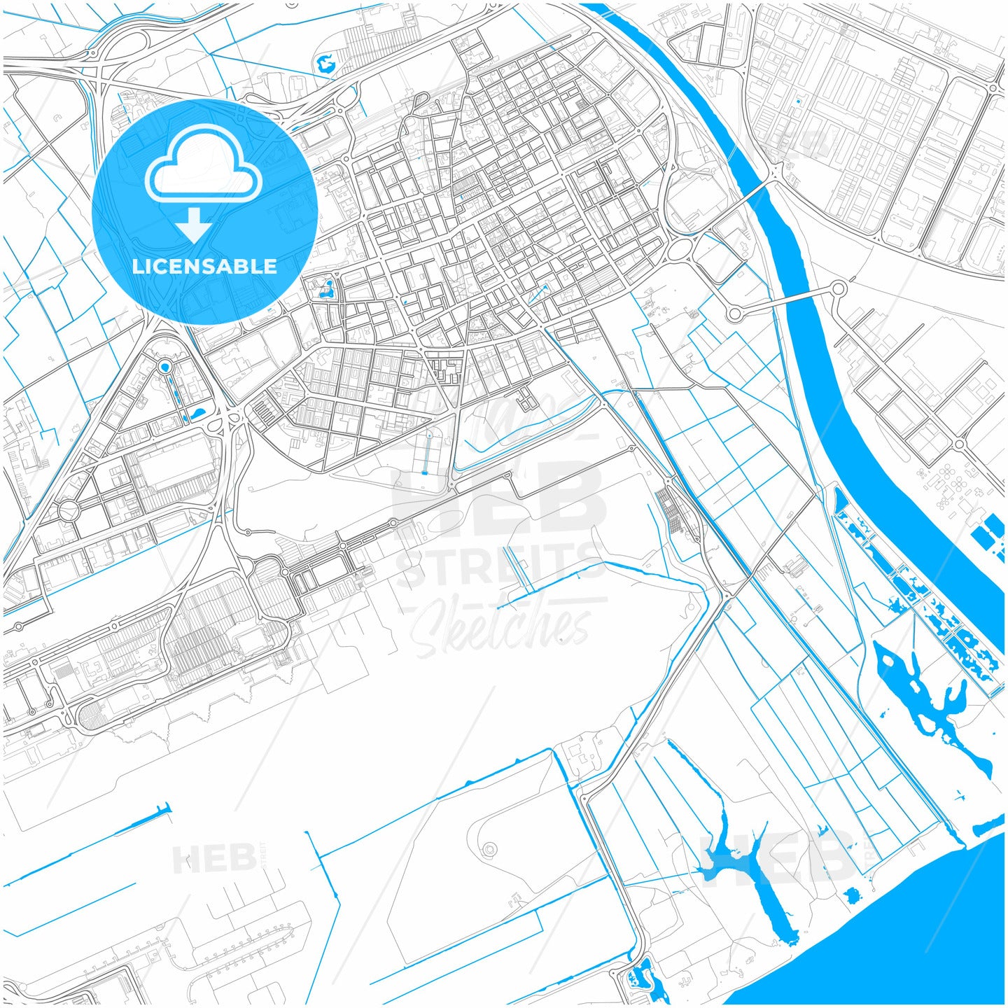 El Prat de Llobregat, Barcelona, Spain, city map with high quality roads.