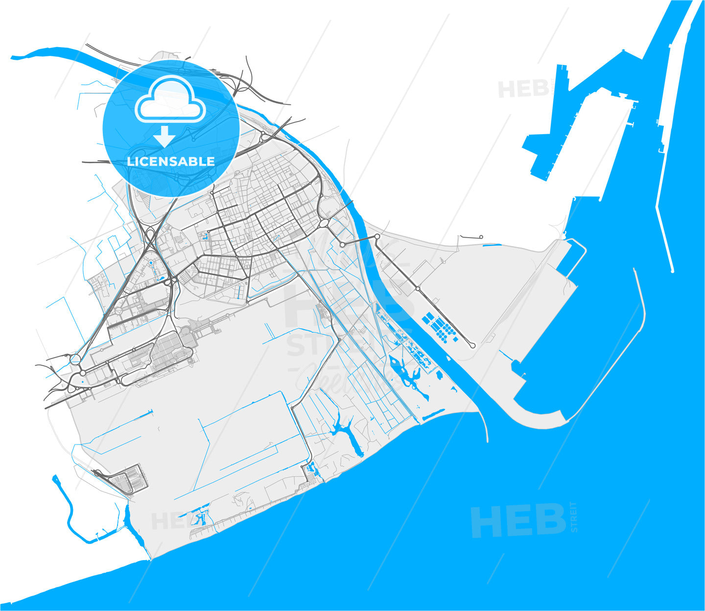 El Prat de Llobregat, Barcelona, Spain, high quality vector map