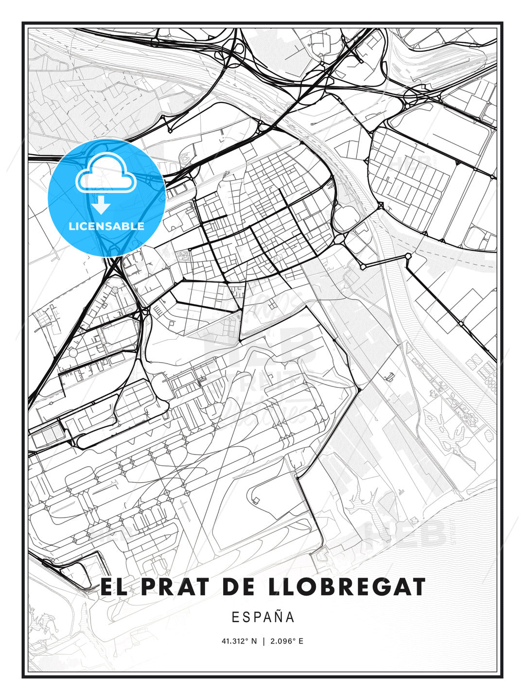 El Prat de Llobregat, Spain, Modern Print Template in Various Formats - HEBSTREITS Sketches