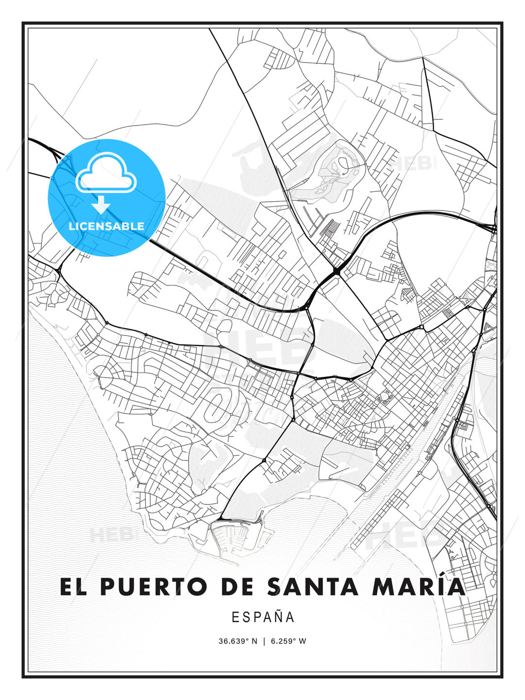 El Puerto de Santa María, Spain, Modern Print Template in Various Formats - HEBSTREITS Sketches