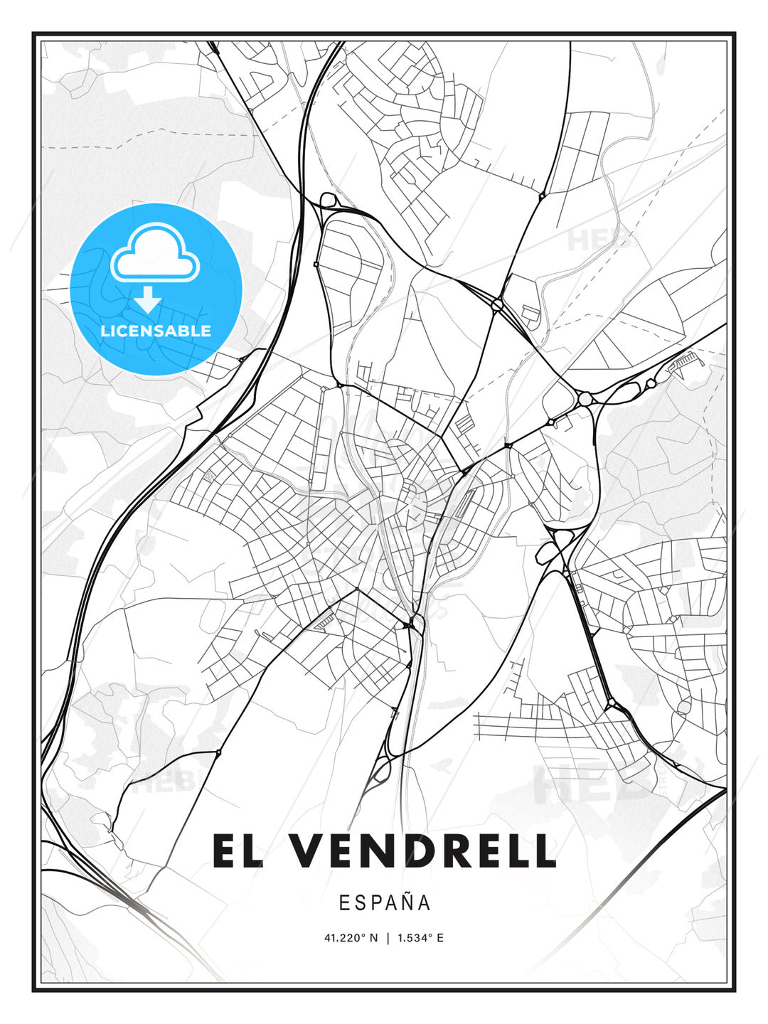 El Vendrell, Spain, Modern Print Template in Various Formats - HEBSTREITS Sketches
