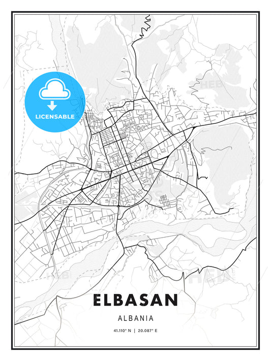 Elbasan, Albania, Modern Print Template in Various Formats - HEBSTREITS Sketches