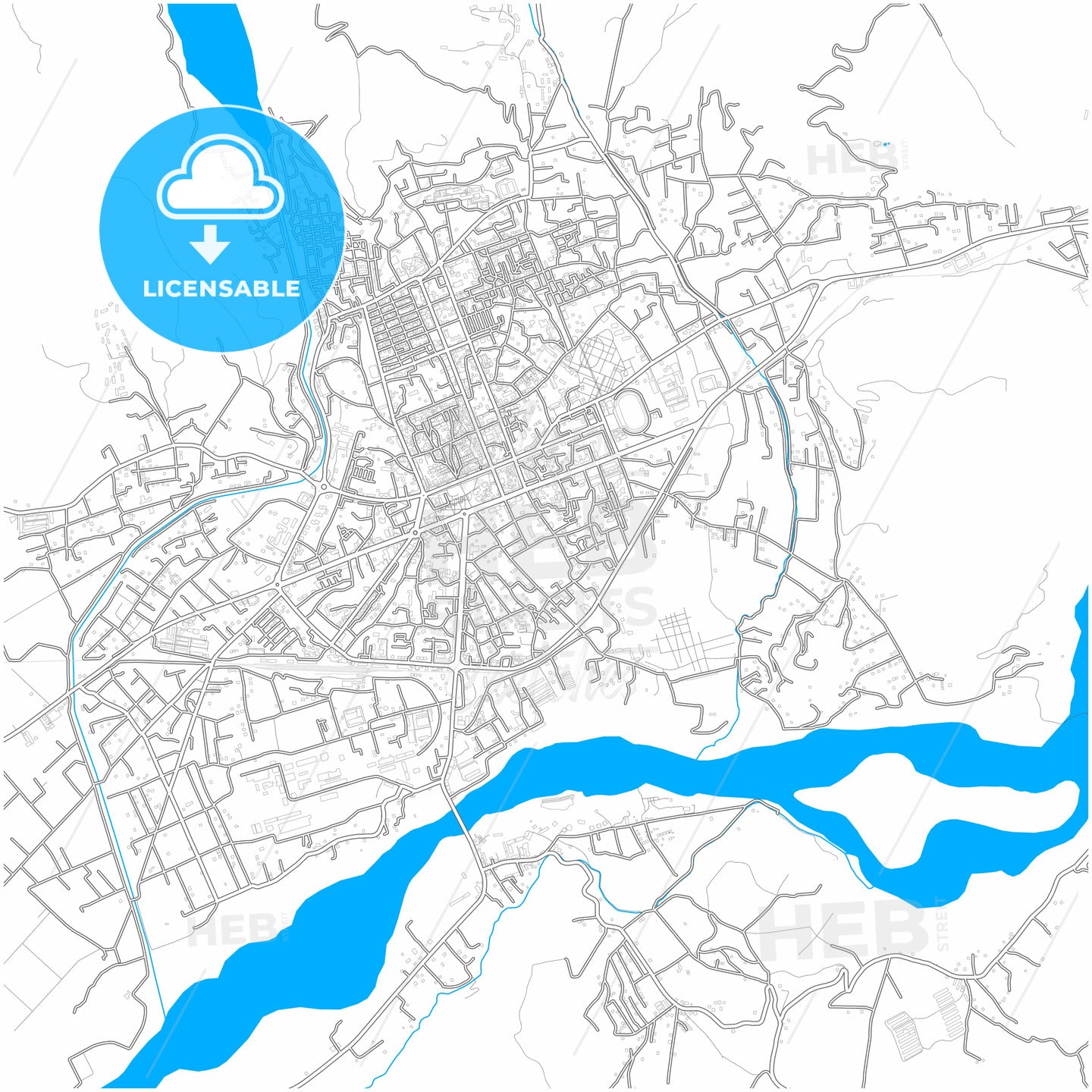 Elbasan, Albania, city map with high quality roads.