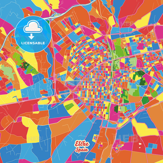Elche, Spain Crazy Colorful Street Map Poster Template - HEBSTREITS Sketches