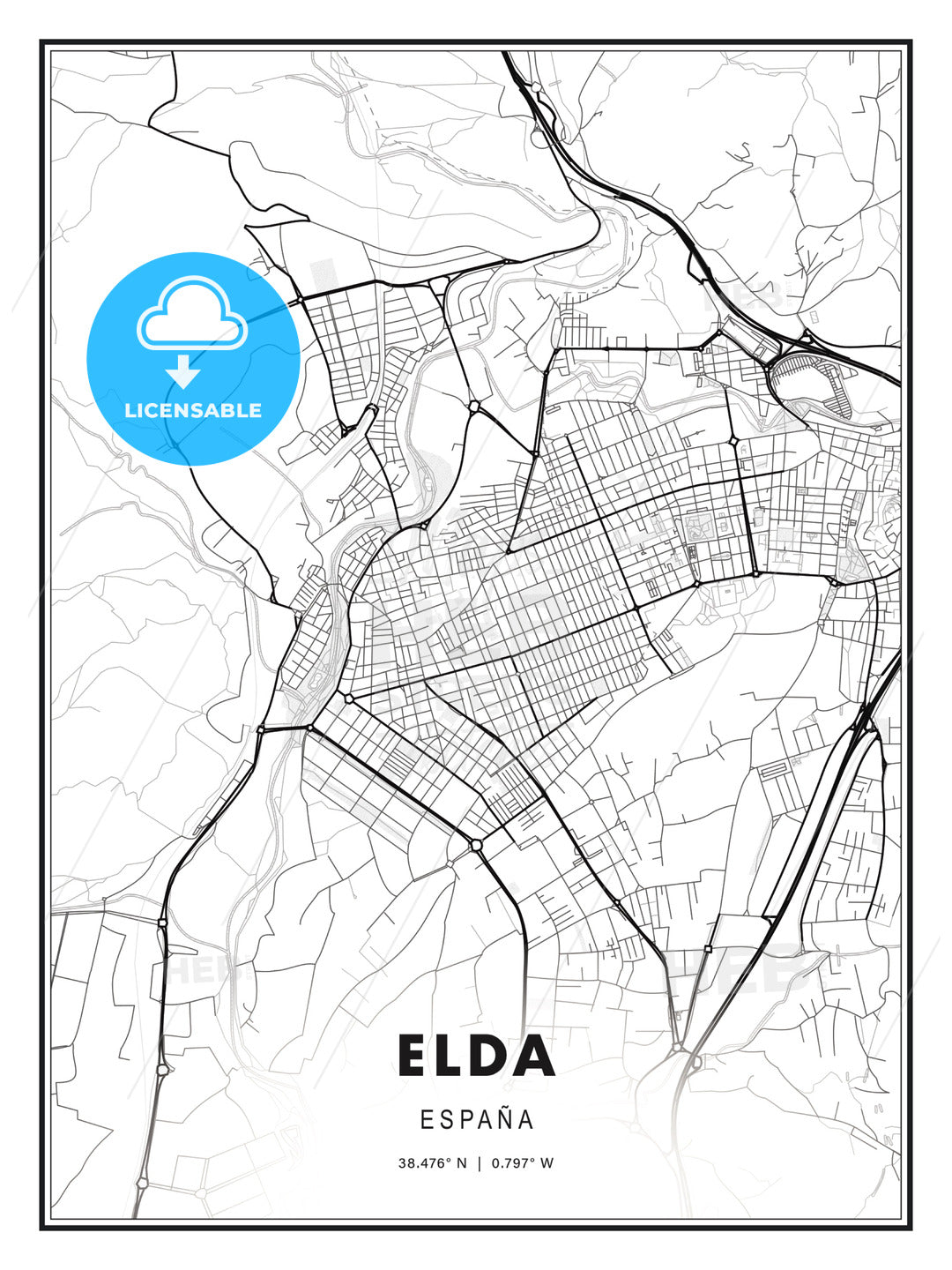 Elda, Spain, Modern Print Template in Various Formats - HEBSTREITS Sketches