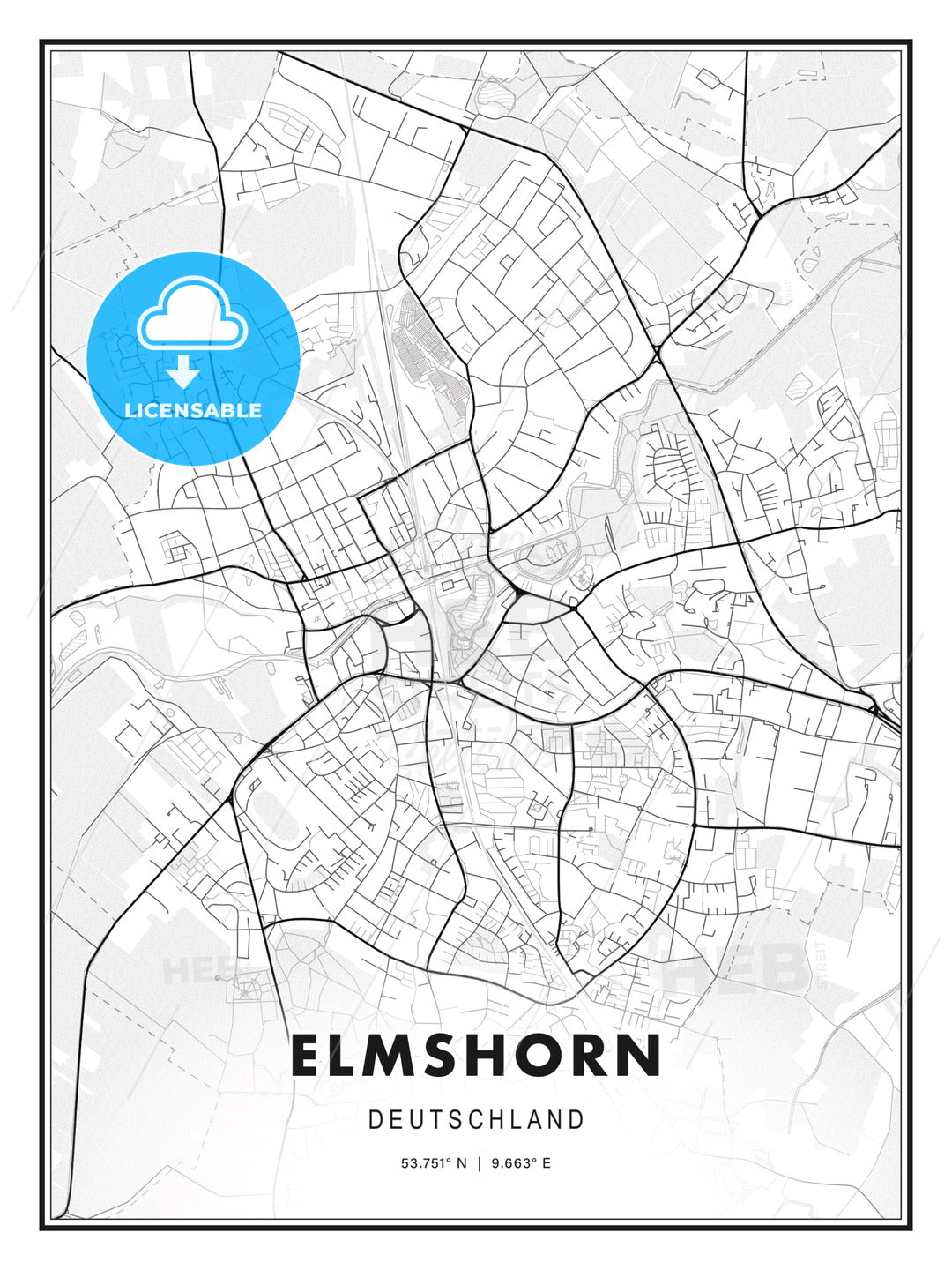 Elmshorn, Germany, Modern Print Template in Various Formats - HEBSTREITS Sketches