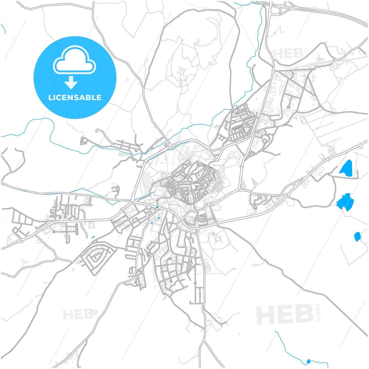 Elvas, Portalegre, Portugal, city map with high quality roads.